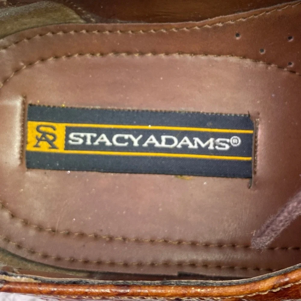 Stacy Adams Shoes Mens 13M Brown‎ Leather Ostrich Embossed Square Toe Oxford